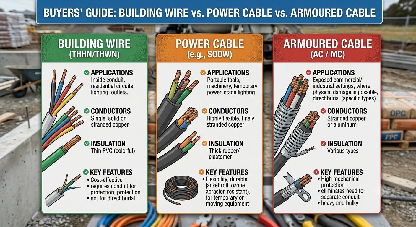 Building Wire vs Power Cable vs Armoured Cable A Buyers Guide Building Wire vs Power Cable vs Armoured Cable: A Buyer's Guide